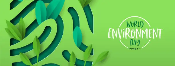 Vector illustration of Environment Day banner of green cutout fingerprint
