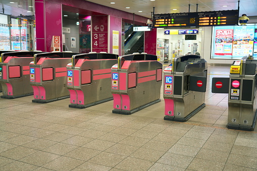 Tokyo,Japan-June 6, 2019: Automatic ticket gates at KEIO Railway Tama center station.