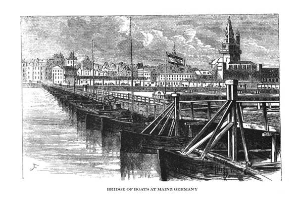 istock Antique illustration - Bridge of boats at Mainz - Germany 1155966196