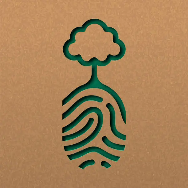 Vector illustration of Natue paper cut concept of finger print with tree