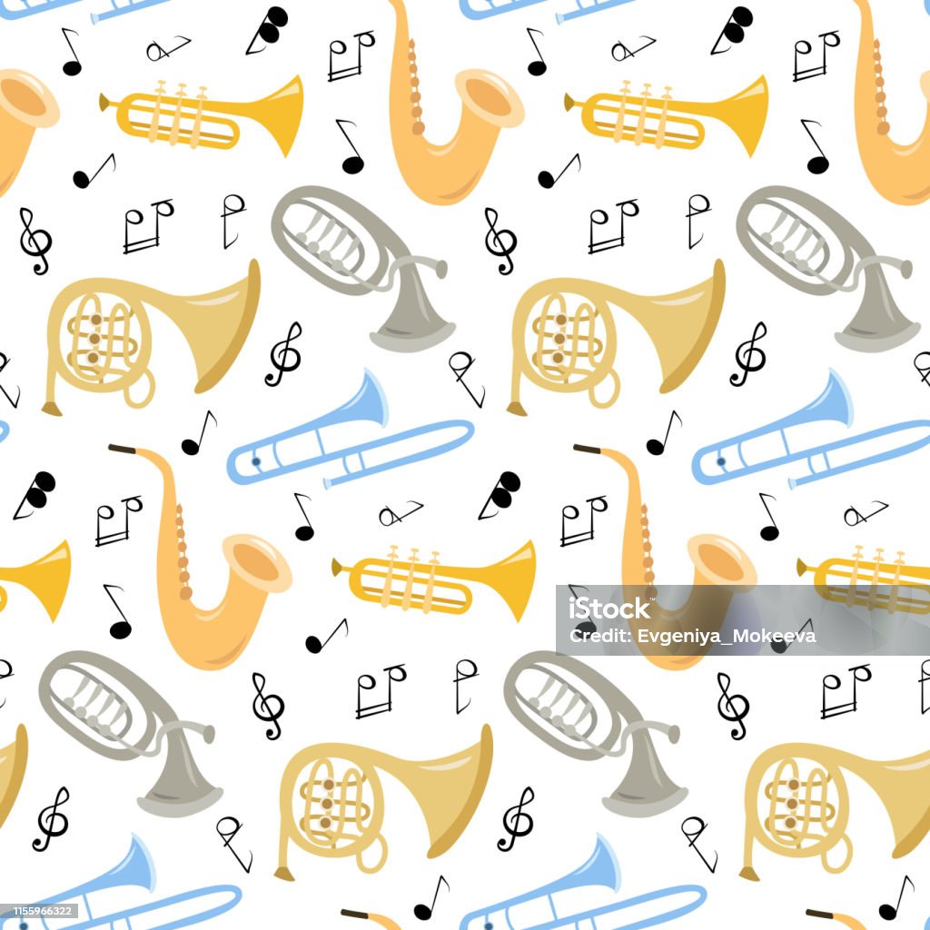Seamless Pattern With Musical Instruments On The White Background Stock ...