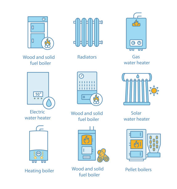 ilustraç�ões, clipart, desenhos animados e ícones de ícones do aquecimento - central de energia solar