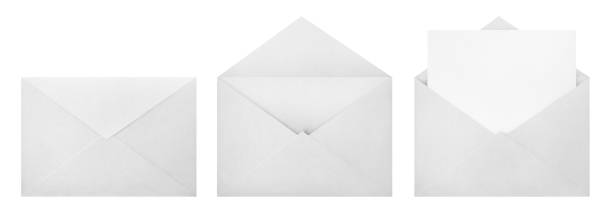 set di buste bianche su bianco - invitation letter envelope greeting card foto e immagini stock