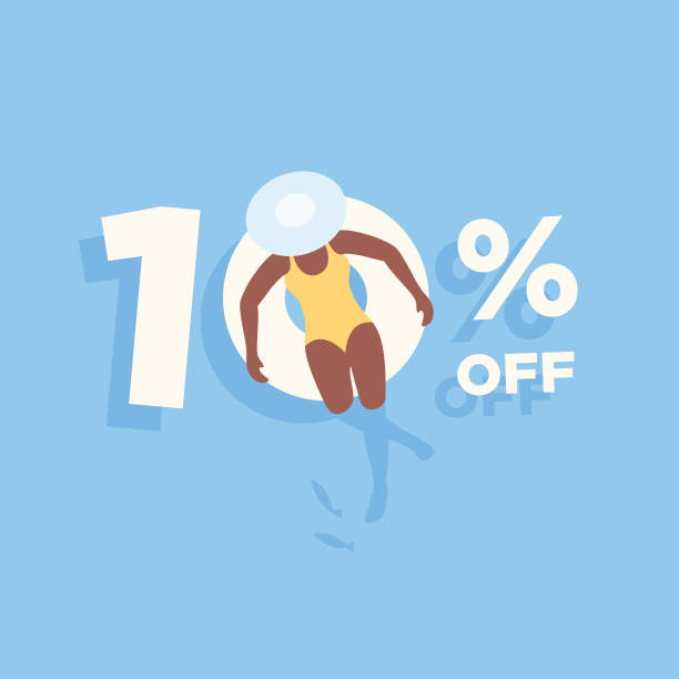 летний дизайн продажи с надувным кольцом - number 10 percentage sign promotion sale stock illustrations