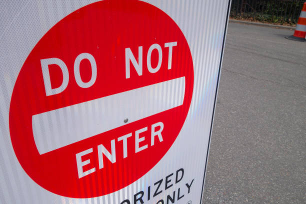 istock sign for automobiles, do not enter authorized vehicles only 1155974792