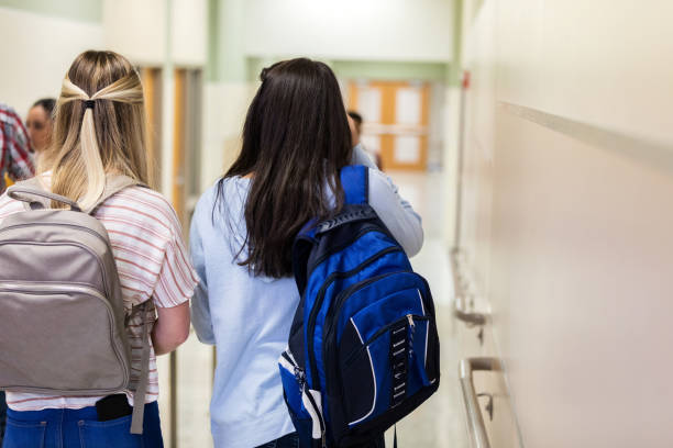 istock Rear view of two friends walking to class 1155974941