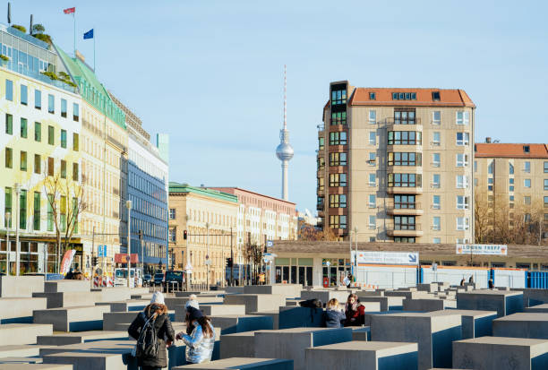 Berlin, Germany - June 9, 2015: Image of the Holocaust Memorial in Berlin. Taken in sunset, on a summer day. It is a famous Berlin landmark, constructed in 2004, and inaugurated 60 years after the end of World War II. It is located one block south of the Brandenburg Gate, in the Friedrichstadt neighborhood. 
