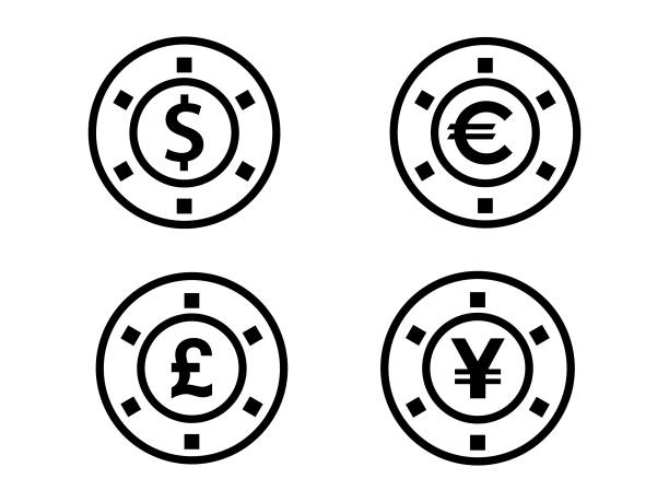 рулетка токен монеты в белом фоне - white background dollar sign currency symbol dependency stock illustrations