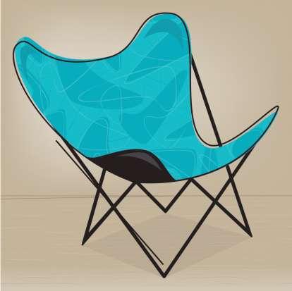 Retro vintage Butterfly chair, stylized with aqua boomerang motif; Layered file.