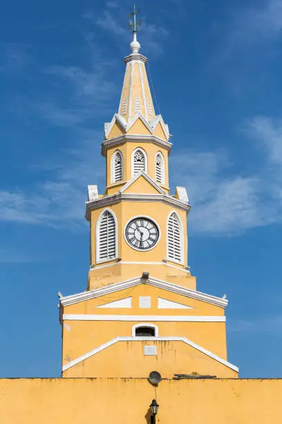 Yellow Churchtower with old clock
