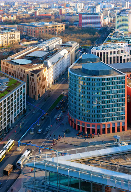 istock Aerial view on modern building architecture and road Potsdamer Platz 1155993003