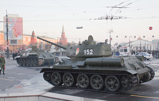 Moscow, Russia - April, 27 2010: Rehearsal for the Victory Parade in World War 2 in Red Square
