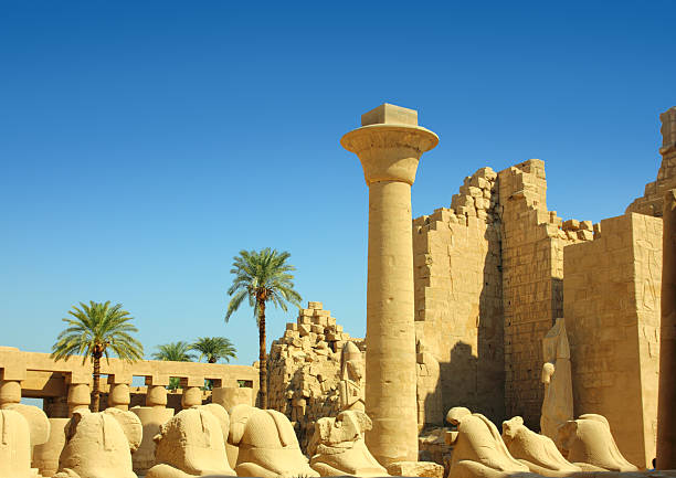 colonna e statue di sfinge nel tempio di karnak - tomb sarcophagus pharaoh temple of luxor foto e immagini stock