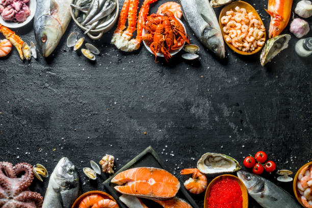 istock Fresh salmon steak with seafood. 1156011909