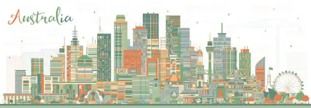 Vector illustration of Australia City Skyline with Color Buildings.