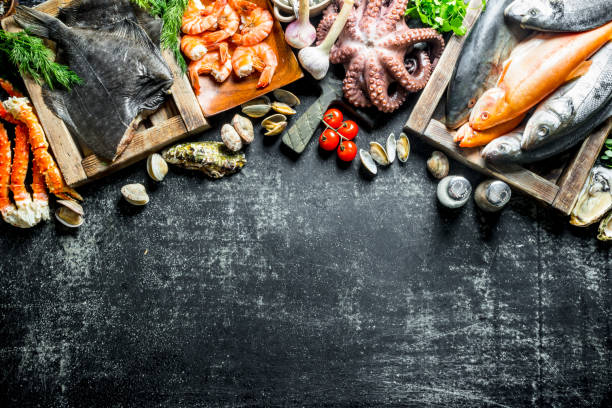 istock Fresh fish on tray with octopus, shrimp and crab. 1156032530