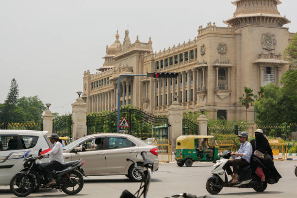 Moving Traffic near Vidhana Soudha Bengalore Bangalore, Karnataka India-June 04 2019 :Moving Traffic near Vidhana Soudha Bengalore. dravidian culture photos stock pictures, royalty-free photos & images