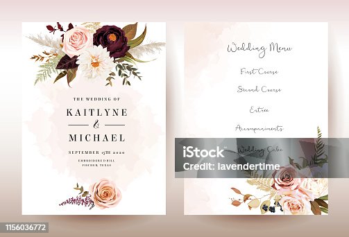 istock Moody boho chic wedding vector bouquet cards 1156036772