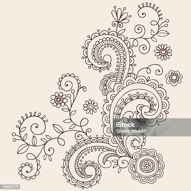 Henna Mehndi Paisley Doodles Vector Stock Illustration - Download Image Now - Abstract, Color Image, Decoration