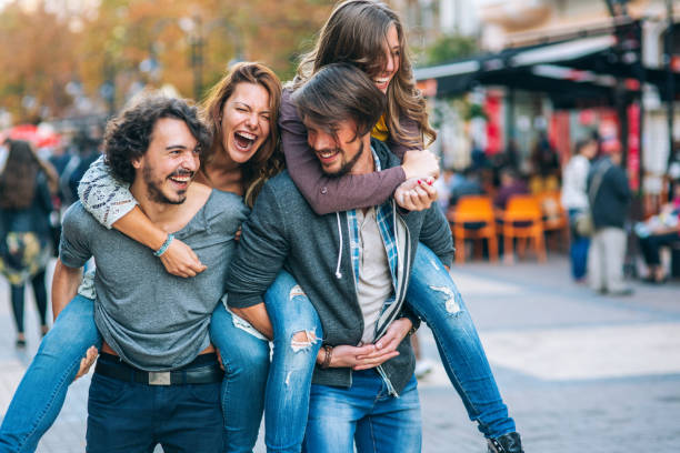 istock Playful couples in the city 1156038063