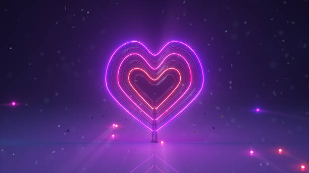 istock Colorful neon light heart symbol 3D rendering 1156038959