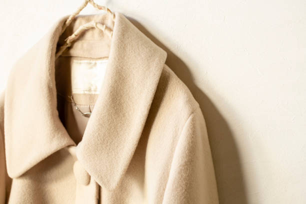 istock beige wool coat hanging on clothes hanger on white background 1156040426