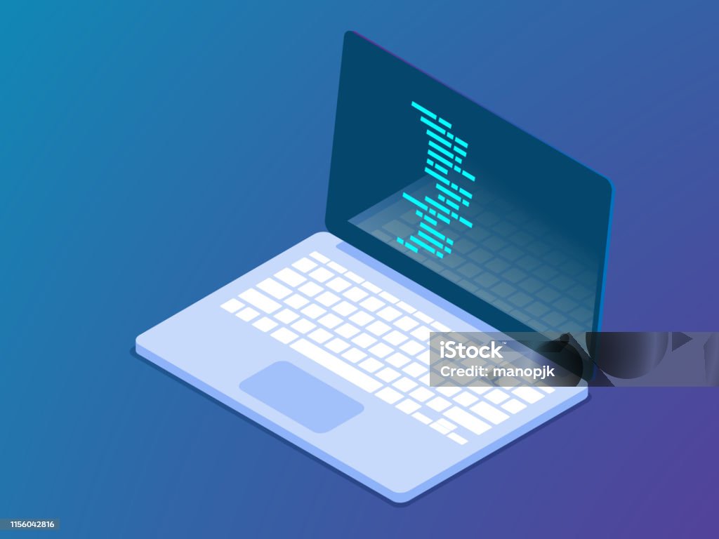 Coding With Laptop Vector Isometric Stock Illustration - Download Image ...
