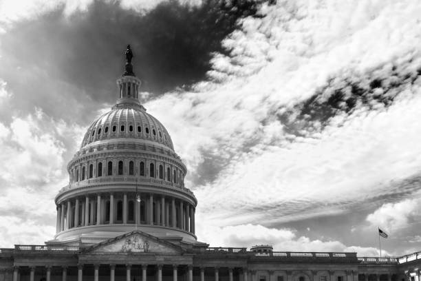 istock Capitol Building with dramatic sky in summer, black and white landmark building background, Washington DC 1156042874