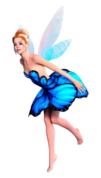 3D rendering of a beautiful fantasy fairy isolated on white background