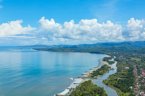 Langkisau Hill and Painan city with Indian ocean, West Sumatra, Minangkabau, Indonesia