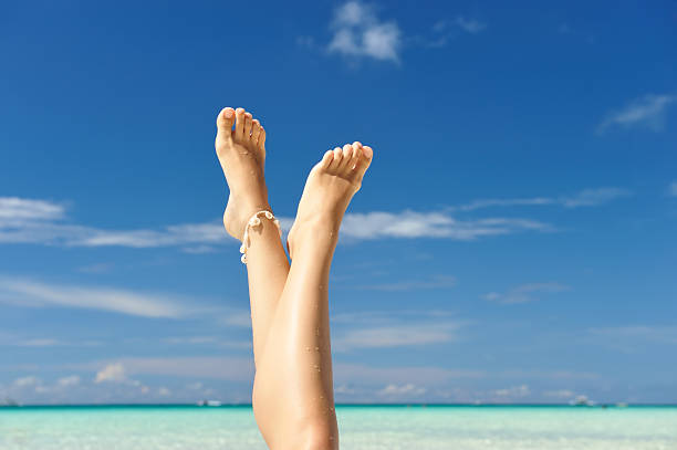 istock Women's legs on a beach 115604771