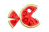 Funny monster with tail of ripe watermelon