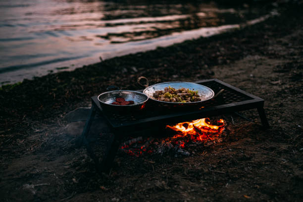 istock Food Cooked on Campfire Burning on the Beach 1156053342