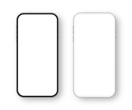 Modern White and Black Smartphone. Mobile phone Template. Telephone. Realistic vector illustration of Digital devices