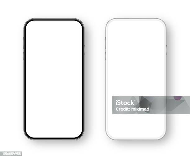 Modern White And Black Smartphone Mobile Phone Template Telephone Realistic Vector Illustration Of Digital Devices Stock Illustration - Download Image Now