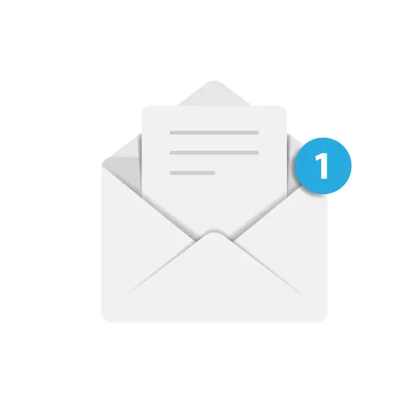 Vector illustration of Envelope Letter, Message Notification Icon and Flat Design. Open Mail Icon, Concept of Incoming Email Message, Mail Delivery Service for Social Network, Web or Mobile App.