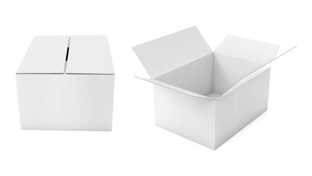 istock Closed and open white corrugated carton box. Big shipping packaging. 3d rendering illustration isolated 1156058675