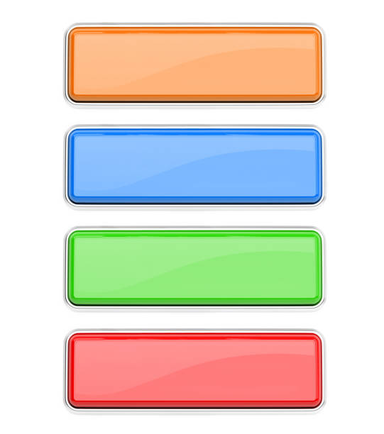 istock Colored glass buttons set. Square push buttons with metal frame. 3d rendering illustration isolated 1156058686