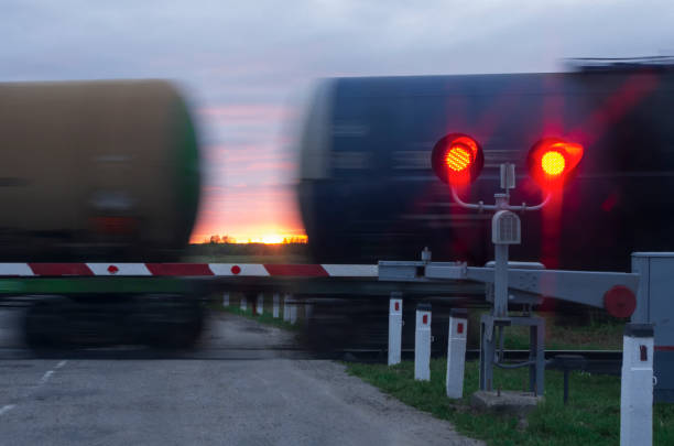 istock Two traffic lights with red light and barrier 1156059650