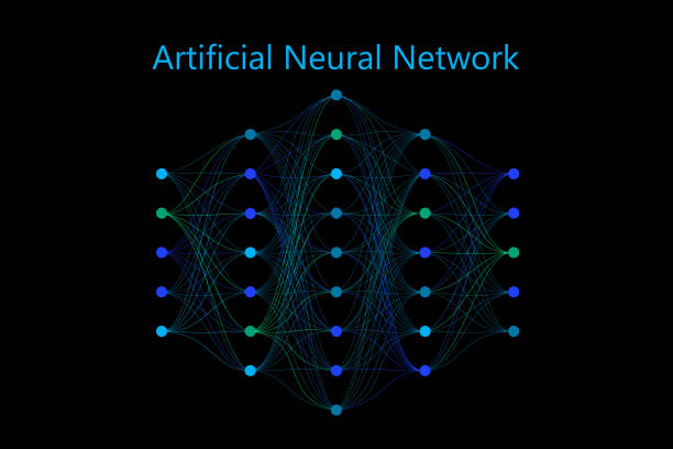 ilustraciones, imágenes clip art, dibujos animados e iconos de stock de modelo de red neuronal con sinapsis delgadas entre neuronas - artificial model illustrations