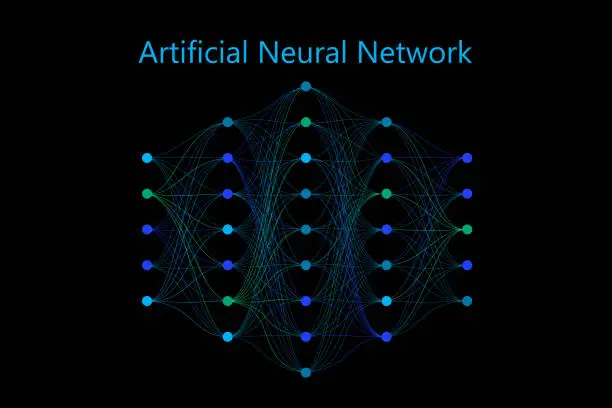 Vector illustration of Neural network model with thin synapses between neurons