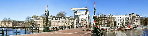 Panoramic view with the Thiny bridge in Amsterdam Netherlands