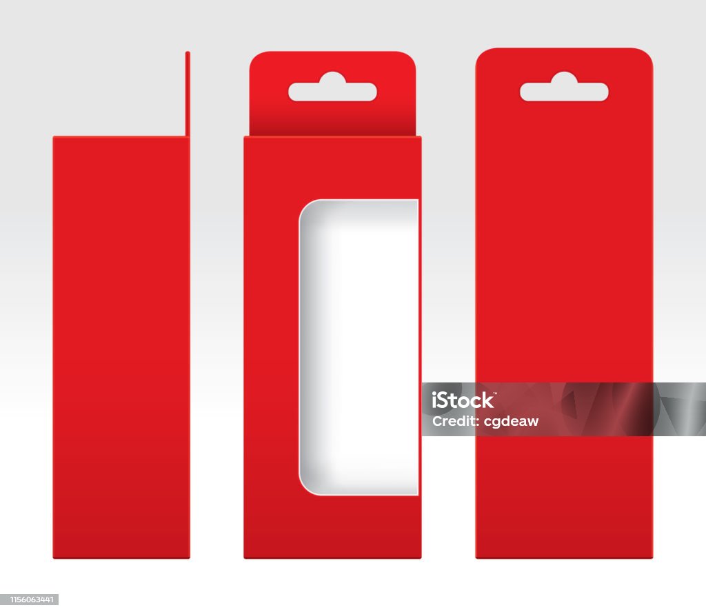 Red Box Color Template Hanging Red Box Window Cut Out Packaging Template Blank Empty Box Red ...