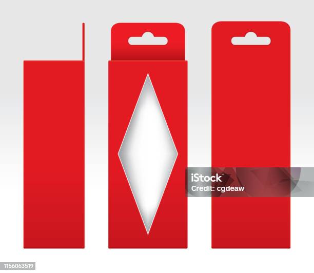Red Box Color Template Hanging Red Box Window Cut Out Packaging Template Blank Empty Box Red ...