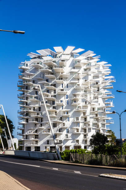 Montpellier, France. LâArbre Blanc (The White Tree) building in a beautiful sunny summer afternoon stock photo