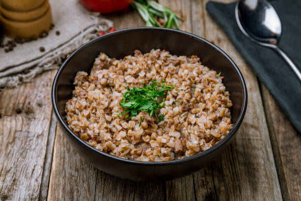 istock boiled buckwheat porridge on black bowl 1156075902