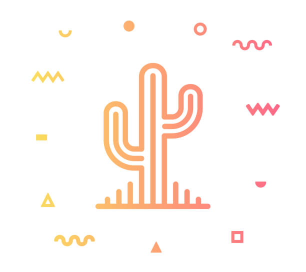 ilustraciones, imágenes clip art, dibujos animados e iconos de stock de diseño de icono de estilo de línea de planta suculento - cactus green environment nature
