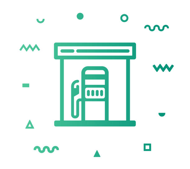 Gas Station Line Style Icon Design Gas station outline style icon design with decorations and gradient color. Line vector icon illustration for modern infographics, mobile designs and web banners. symbol fuel and power generation fossil fuel fuel pump stock illustrations