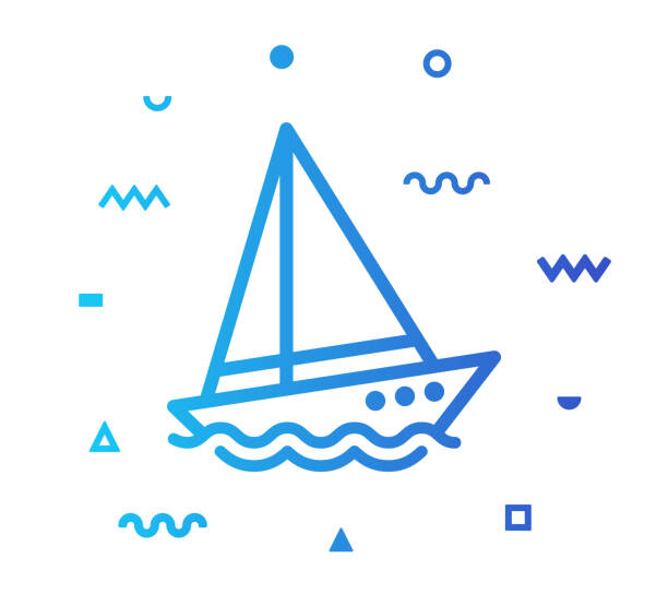 bildbanksillustrationer, clip art samt tecknat material och ikoner med segling yacht linje stil ikon design - harbour windy