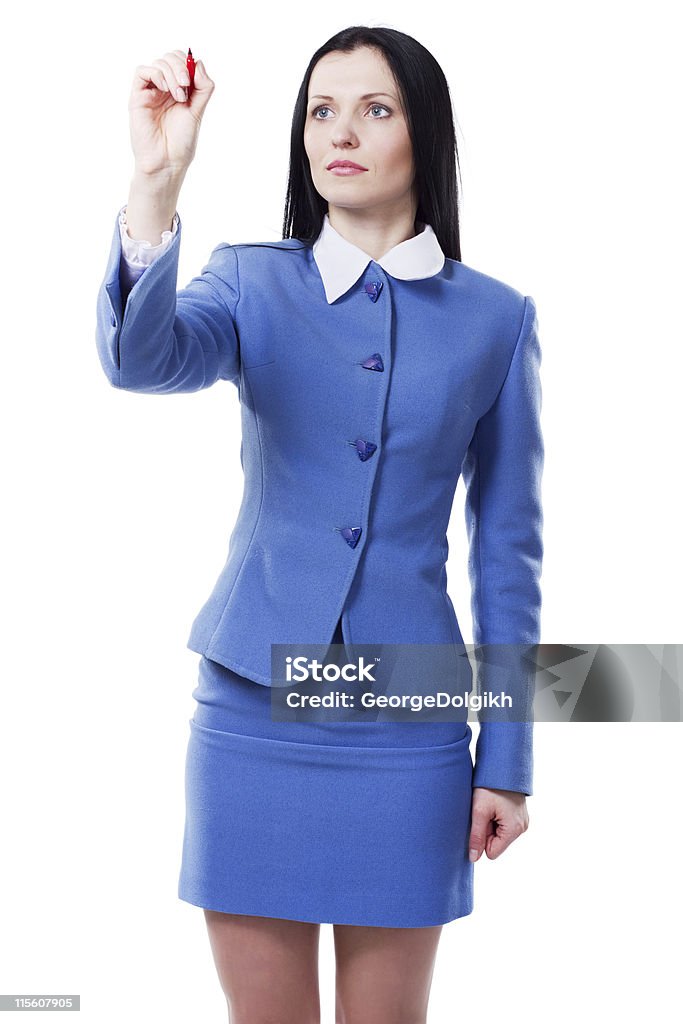 Elegant businesswoman writing with a marker Elegant businesswoman writing with a marker, white background Adult Stock Photo